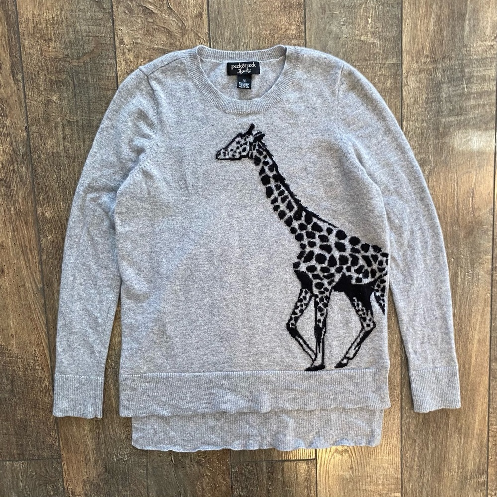 peck & peck 100% cashmere giraffe sweater grey & black